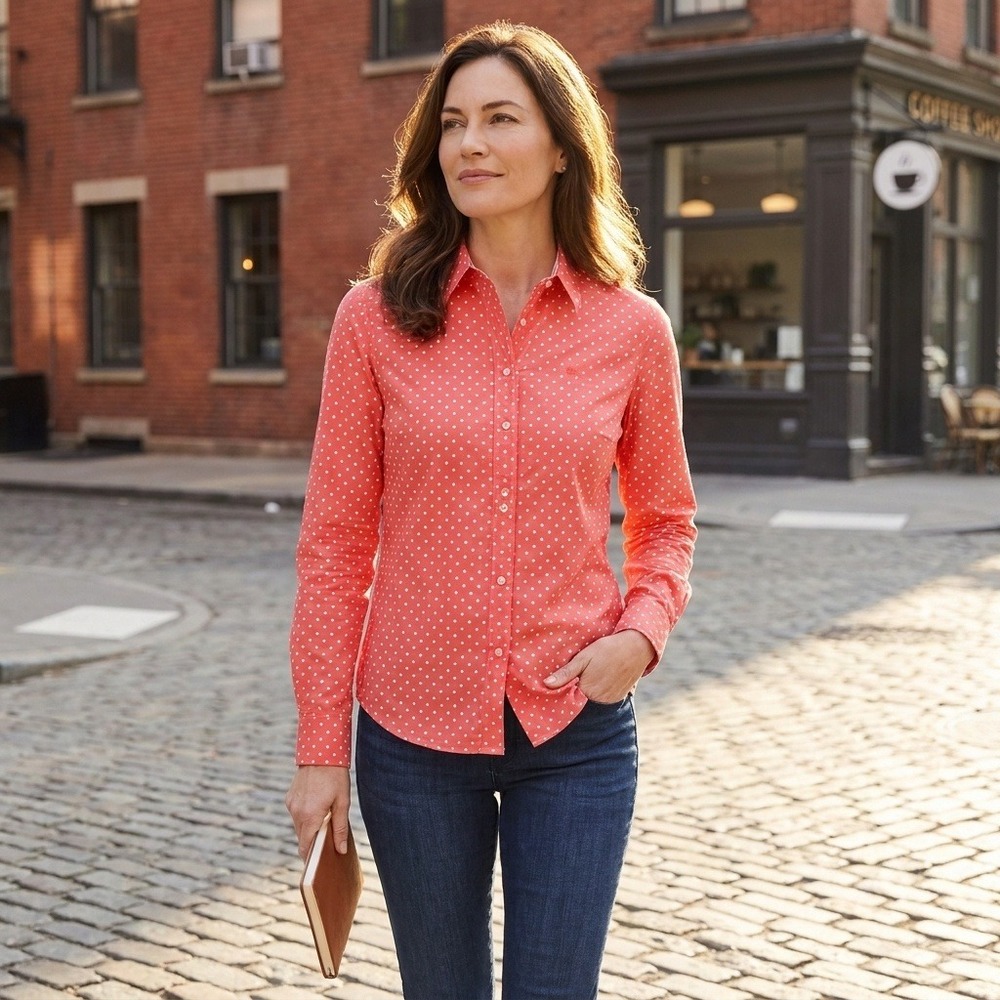 Lauren Ralph Lauren Red Polka Dot Stretch Non-Iron Button Down Shirt Large